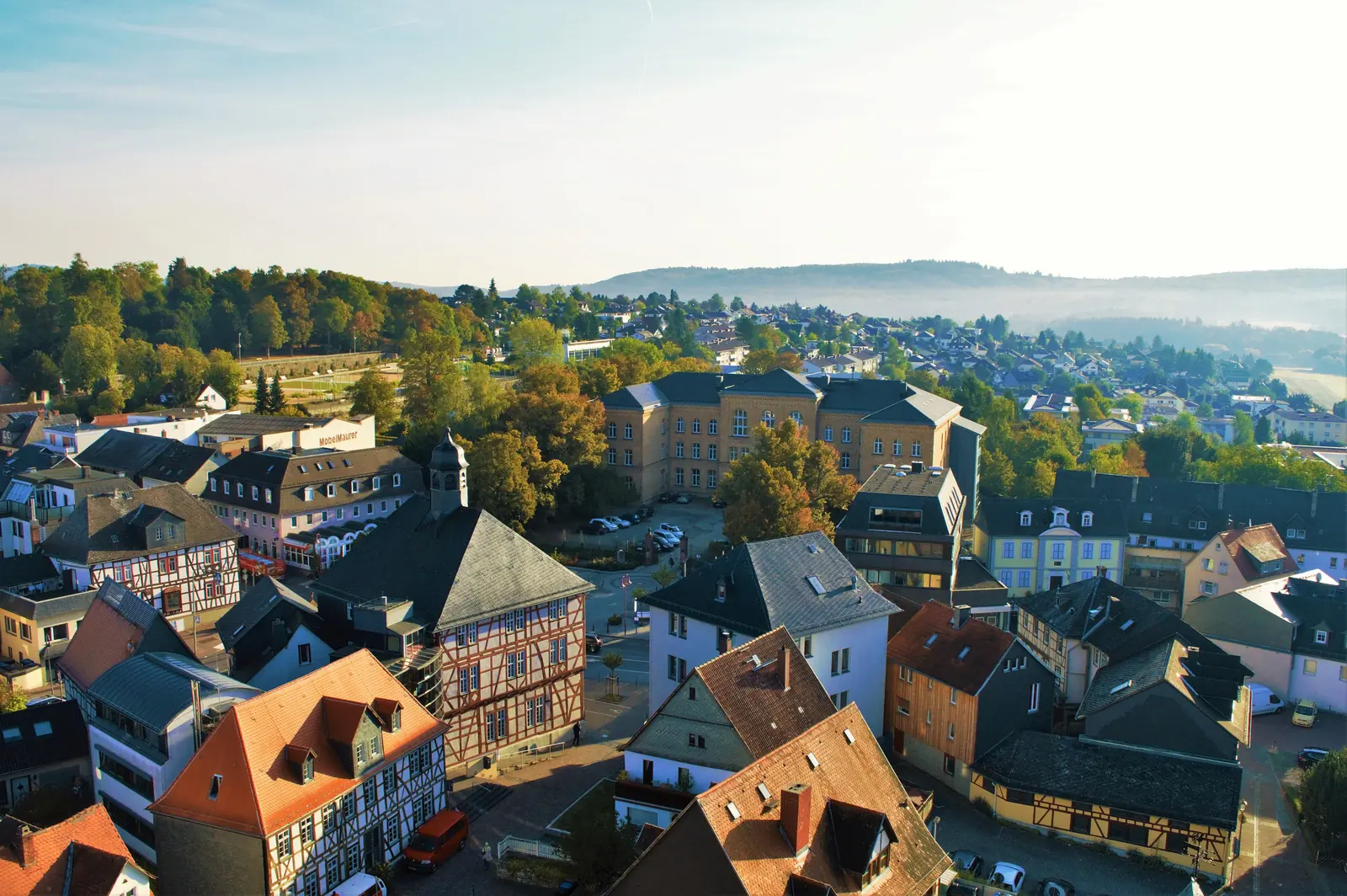 Blick über die Dächer der Usinger Altstadt mit Fachwerkhäusern